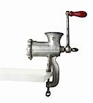 close up of meat grinder on white background with clipping path