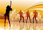 Vector illustration of abstract party Background with dancing girl silhouettes