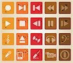 Vector collection of different music themes icons. Retro style.