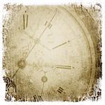 Antique pocket clock face. Grunge background with isolated borders.