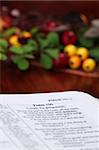 Thanksgiving arrangement with the Bible open at Psalm 100