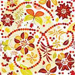 Autumn seamless  pattern with colorful leaves, flowers and butterflies  (vector)