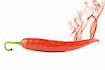 red hot chili pepper with smoke isolated on white