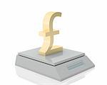 golden pound symbol measured its weigh on digital scale