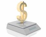 golden dollar symbol measured its weigh on digital scale