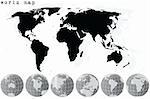 black world map and grey earth globes