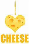 illustration of i love cheese with a piece of heart shape cheese and a knife