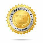 Vector golden badge named "Warranty life time golden label" for your business artwork.