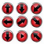 Red buttons for web design, black arrow icon set