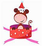 Christmas or birthday surprise? This cute brown monkey is perfect present! Vector cartoon Illustration.