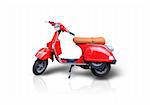 Photo of red scooter on the white background