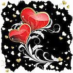 A pair of hearts with a white branch on a black background