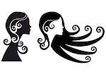 woman silhouette with long black hair, vector