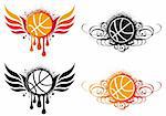 basketball with fire wing and ornament, vector