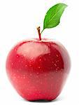 Red apple with green leaf