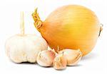 Onion and garlic. Isolated on white