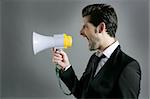 bullhorn businessman megaphone profile shouting loud