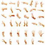 Set of many different hands over white background