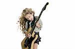 little blond girl playing electric guitar hardcore wind blowing hair