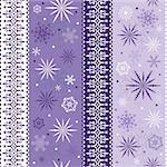 Seamless violet-white striped christmas pattern with snowflakes (vector)