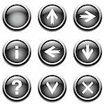 Black buttons with signs. Vector art in Adobe illustrator EPS format, compressed in a zip file. The different graphics are all on separate layers so they can easily be moved or edited individually. The document can be scaled to any size without loss of quality.