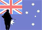 Silhouette of an Australian soldier with the flag of Australia in the background