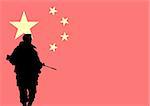 Silhouette of a Chinese soldier with the flag of China in the background