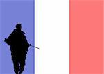 Silhouette of a French soldier with the flag of France in the background