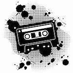 Black grunge audio cassette over white background