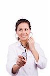 Close-up of a female doctor smiling with stethoscope. Woman Doctor At The Hospital