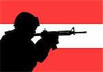 Silhouette of a Austrian soldier with the flag of Austria in the background