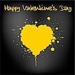 Grunge Valentines day card - heart from yellow  spatters