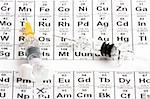 Macro of syringe lying on periodic table