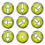 Yellow Buttons for web design, arrow icons set