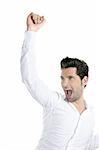 Successful young man gesture expression white background