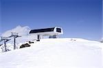 Top station of ropeway. Ski resort Dombay, Caucasus.