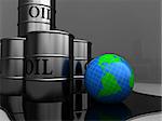 abstract 3d illustration of oil barrels with earth globe