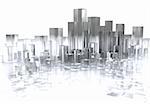 abstract 3d illustration of glass city over white background