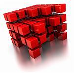 abstract 3d illustration of red cubes structures over white background