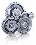 3d illustration of gear wheels system over white background