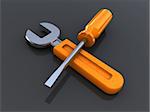 3d illustration of wrench and screwdriver over metal background