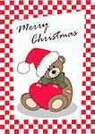 christmas card with a cute brown teddy bear