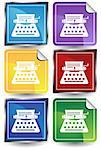 Set of 6 3D buttons - square and sticker style - old fashion typewriter.