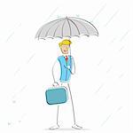illustration of vector man standing in rainy season holding umbrella