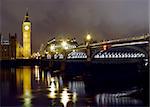 Big Ben and Westminster bridge wirh reflections at night