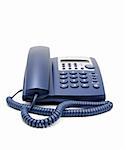 Modern blue business office telephone isolated on a white background.