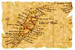 Isle of Man on an old torn map from 1949, isolated. Part of the old map series.