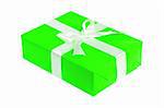 gift green box with white ribbon isolated on white background