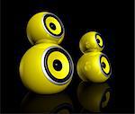 three dimensional yellow speaker spheres isolated on black