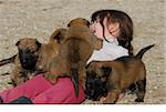 little girl and her four puppies belgian shepherd